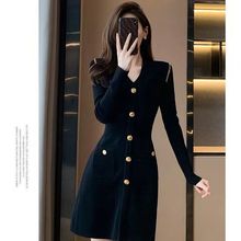 精品高档秋冬新款法式小香风黑色针织连衣裙女秋冬内搭长袖打底裙