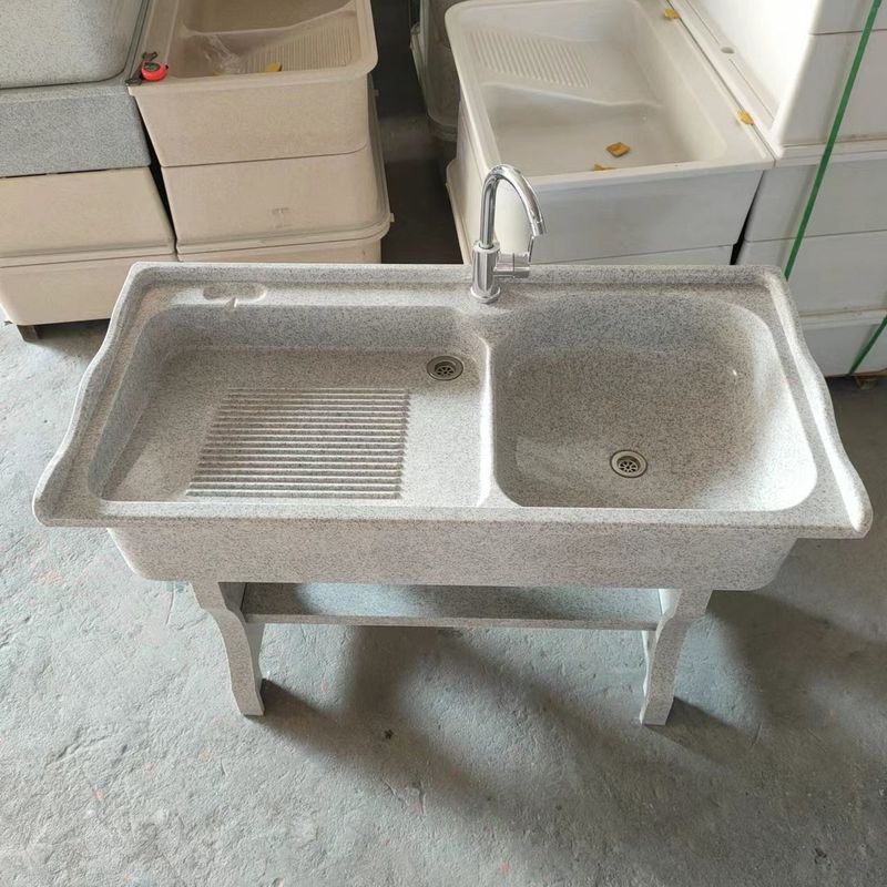 屋外ベランダ家庭用洗濯板付き洗濯台盆大理石一体式洗濯槽灰石英石洗濯池|undefined