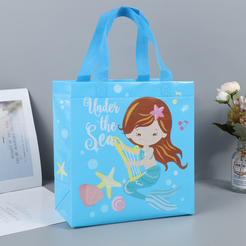 Shopee Cartoon Mermaid Non-Woven Student Book Storage Bag Cute Print Children's Stationery Portable Tote Bag
