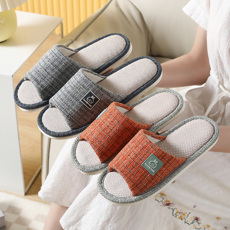 Large Size Four Seasons Linen Slippers Men's Non-Slip Wear-Resistant Home Indoor Flooring Quiet Plus Size Cotton Linen Fabric Slippers