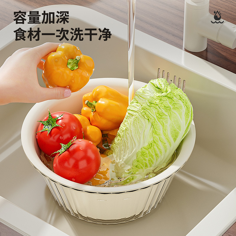 Nuevo fregadero de verduras de doble capa, plato de frutas de plástico para el hogar, cocina gruesa, filtro de agua multifuncional, canasta de lavado de arroz azul