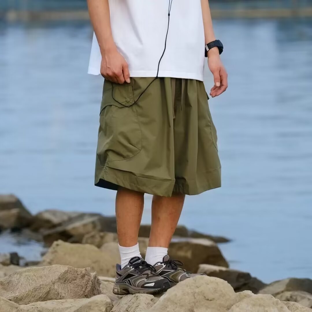 工装短裤男夏季ins潮牌外穿美式嘻哈高街宽松直筒休闲五分中裤子