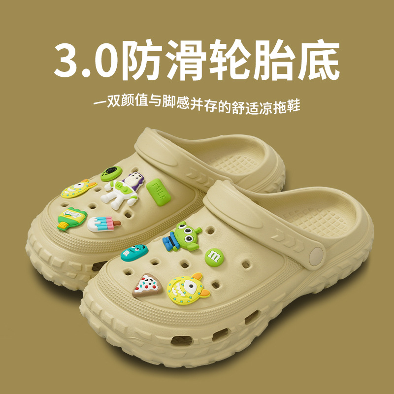 Sandalias de hombre casual de moda de gran tamaño transfronterizo, zapatos de estilo de pareja con agujeros, zapatos de playa de color sólido, sandalias Baotou