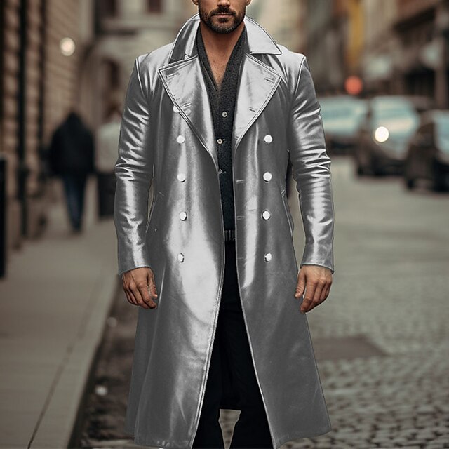 Autumn and Winter New Large Size Long Windbreaker Double breasted Buckle German Military Leather Coat Men's_voghion.com