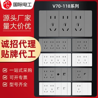 国际电工118型开关插座面板家用墙壁厨房暗装五5孔六6九9十10多孔
