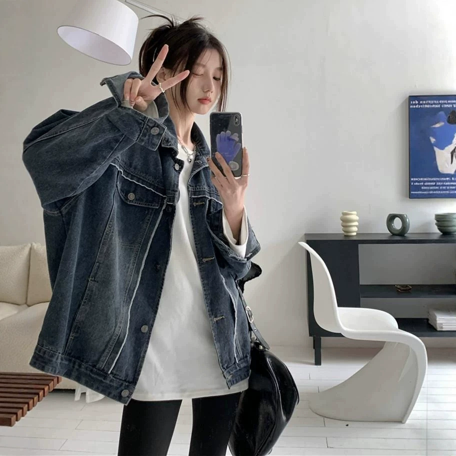 Autumn retro denim jacket, Korean style, oversize