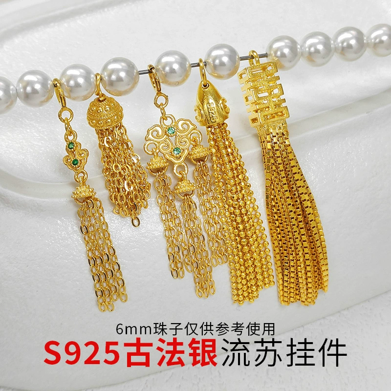 Pendant with tassels, earrings, accessories, S925, 24 carat white gold