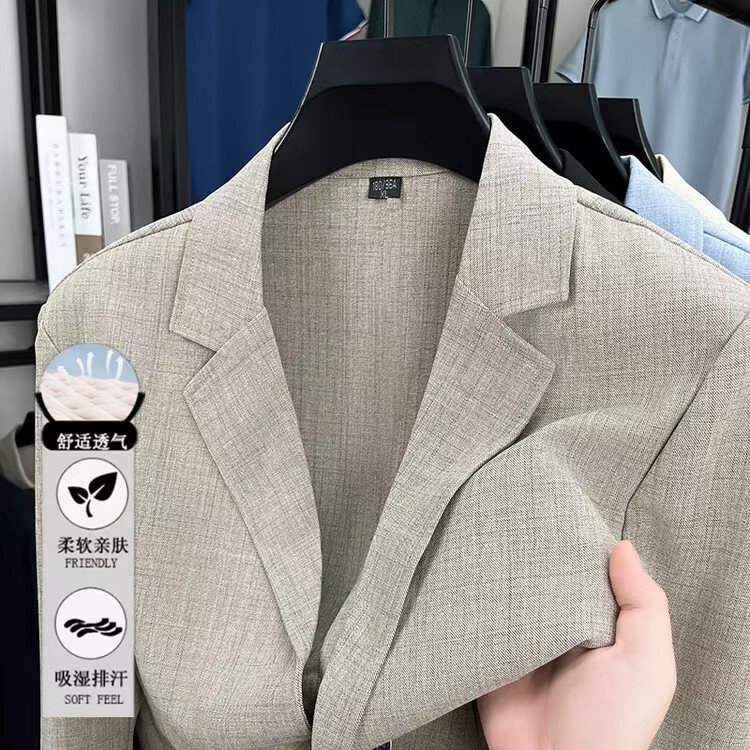 New Linen Suit Men's Jacket Autumn Thin Linen Solid Color Casual Korean Style Slim Fit Cotton-Linen for Young and Middle-Aged Men