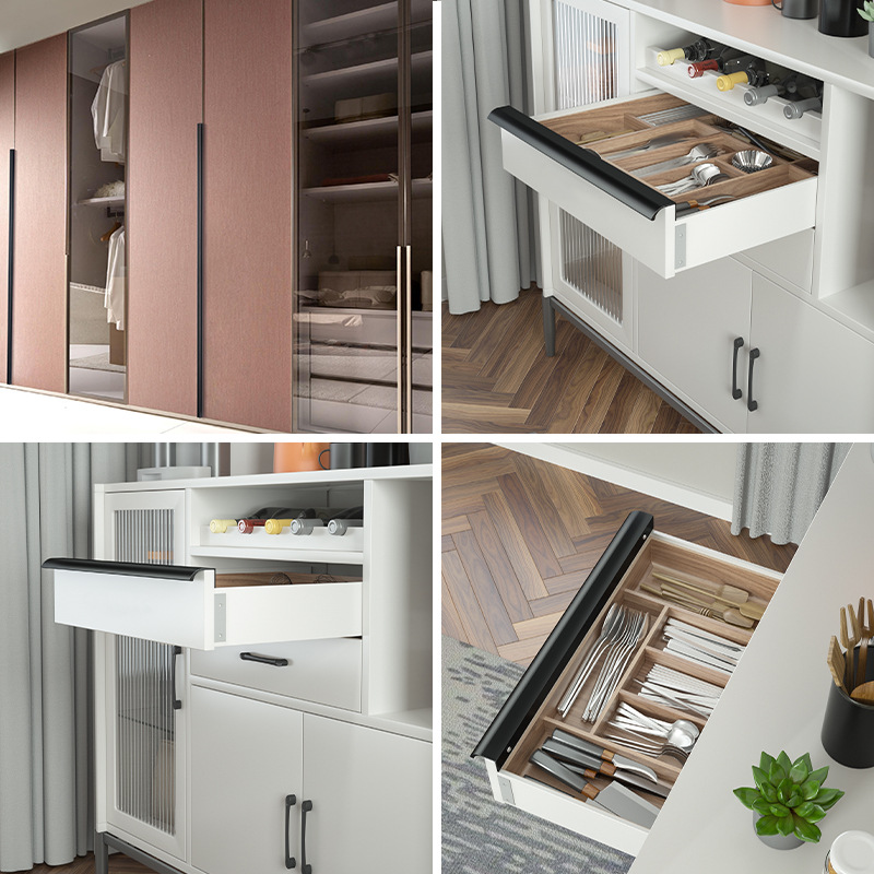 Puerta de armario de estilo europeo moderno minimalista gabinete nórdico negro aleación de aluminio mango cajón americano mango alargado