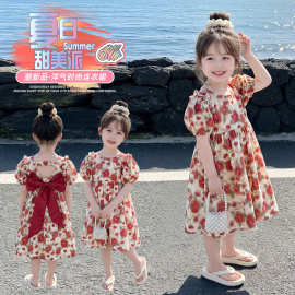 女童外贸连衣裙夏装裙子儿童泡泡袖公主裙2026夏季时髦洋气花朵裙