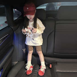 韩范女童白色长袖T恤潮2025秋装新款女宝宝儿童可爱卡通休闲上衣