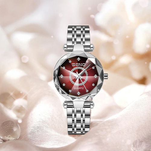 Ocean Heart Light Luxury Watch Diamond Dial Brilliance Multi-Faced Glass Solid Steel Strap Women's Waterproof Watch