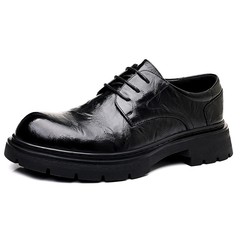 Giày Derby nam da bò thật lớp đầu, đế dày tăng chiều cao, gót 3–5 cm, dây buộc, phong cách công sở — G88012 màu nâu, G88012 màu đen