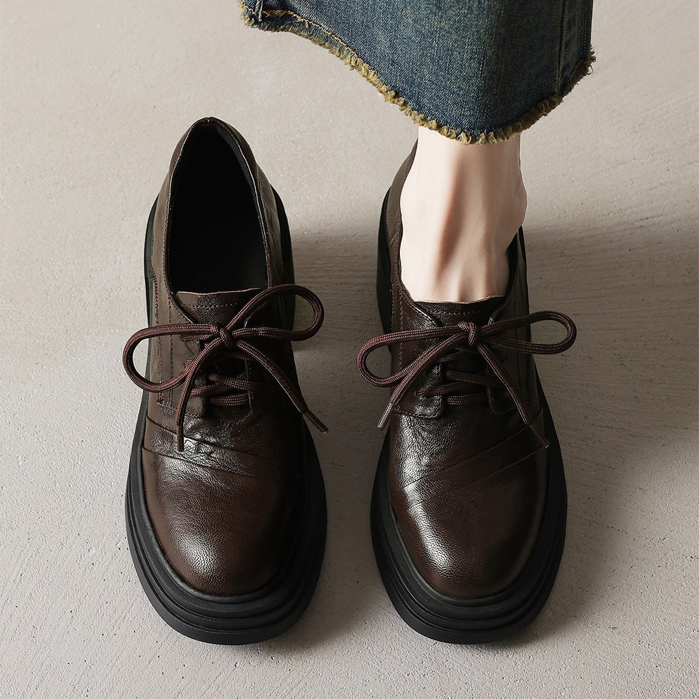 Senshi and Craftsman's Same Style Women's Shoes Thick Heel Thick Sole British Loafers Women's 2025 Spring New British Small Leather Shoes