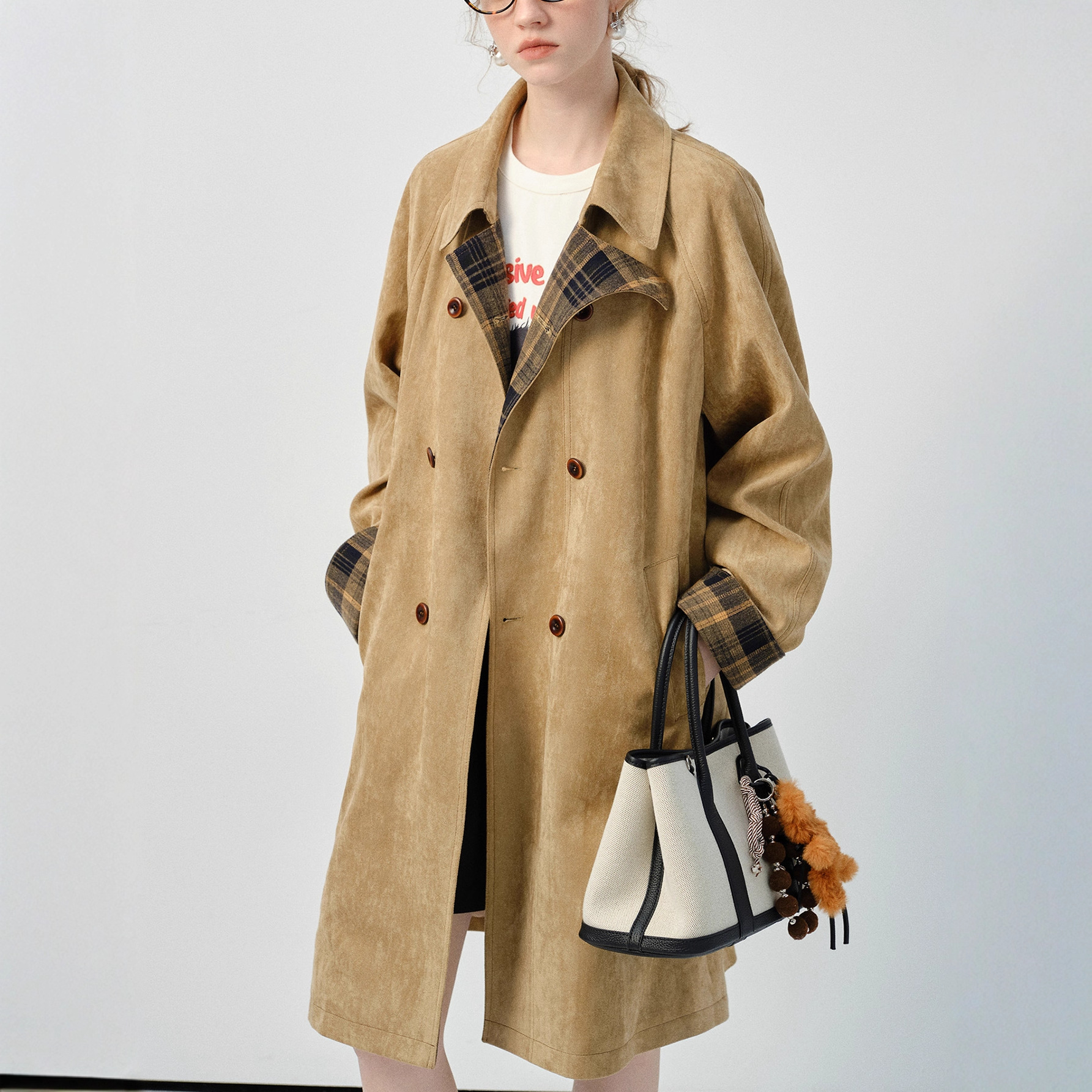 Windbreaker Women's 2025 Autumn and Winter New Contrast Plaid Design Retro High-End Jacket 5069 #