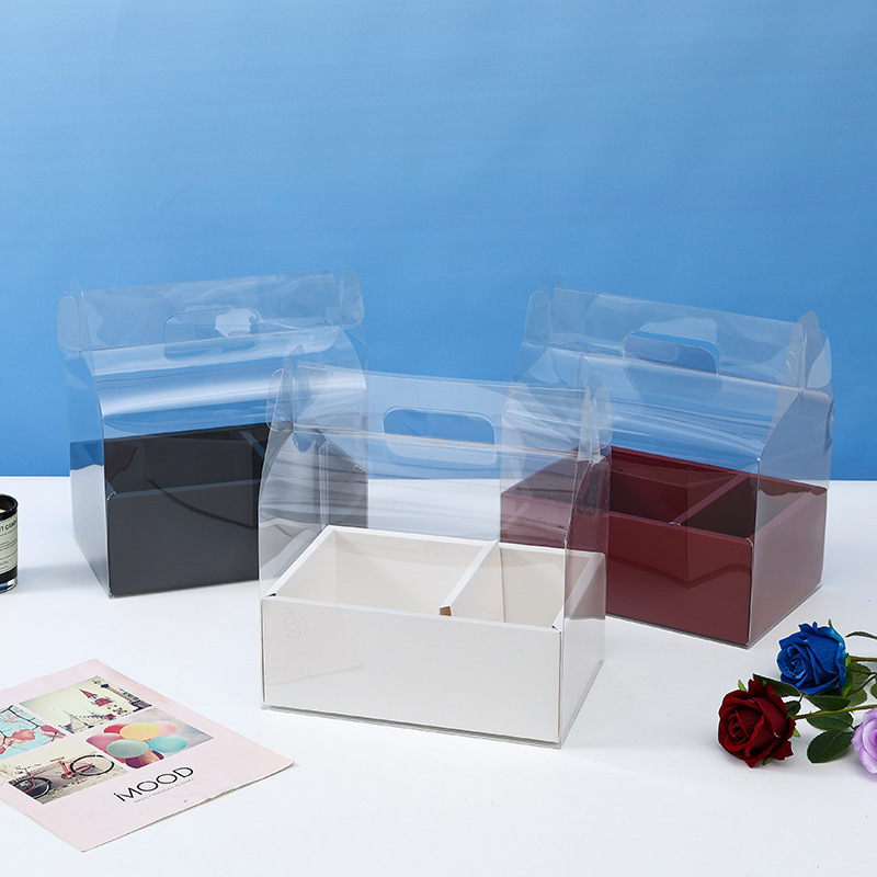 Ins Love Portátil Alta Transparente Caja de embalaje de pastel Día de San Valentín Diy Caja de regalo de embalaje de rosa Caja de pastel de luna para hornear