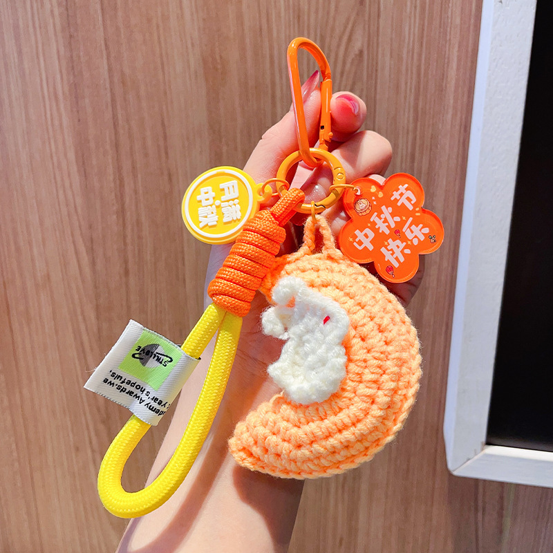 中秋節小さなギフトぬいぐるみかぎ針編みムーンウサギキーホルダーペンダント 2025 新しいかわいいスクールバッグペンダント|undefined