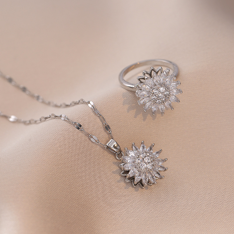 Titanium Steel Elegant Lady Inlay Flower Zircon Jewelry Set display picture 5