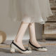 French Style Chanel Style Single Shoes Women's 2025 Spring New Shallow Mouth Color-matching Square Toe Mid-heel Chic Elegant High Heels
