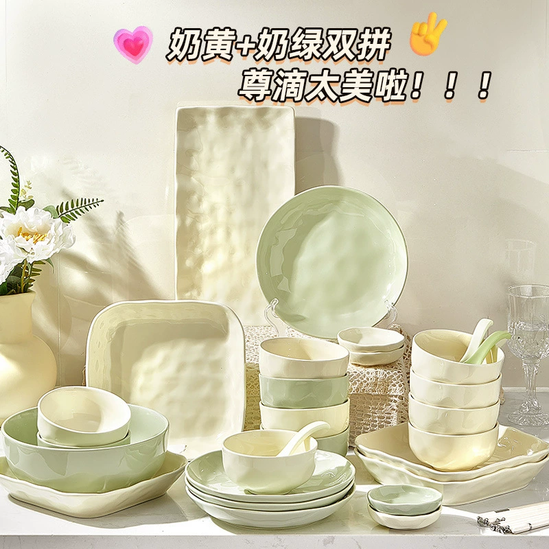 Sensual bowl set household bowl 2024 new ceramic bowl combination chopsticks move underglaze colored cream tableware