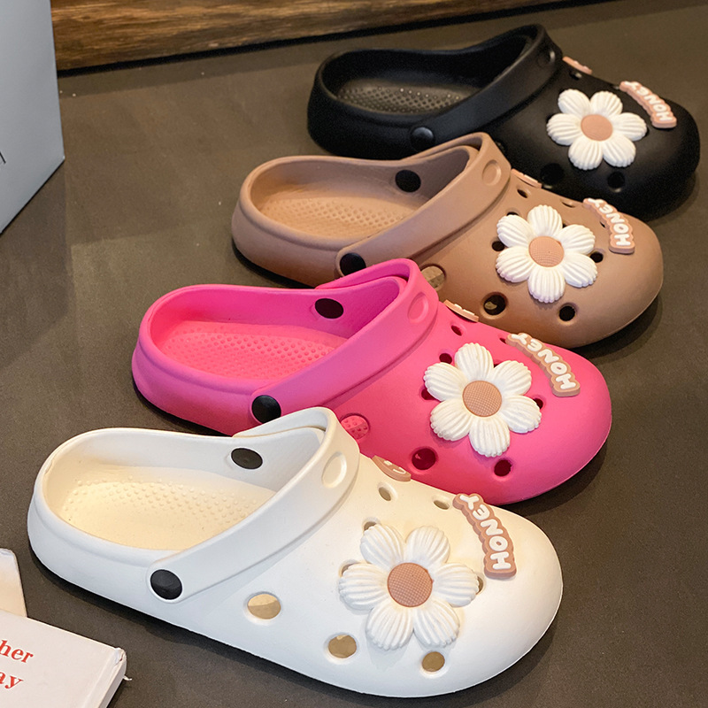 Flower Eva Hole Shoes Men's 2024 New Beach Non-slip Dung-feeling Baotou Slippers Women's Summer Outer Wear