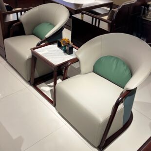 New Chinese Style Living Room Leisure Chair All Solid Wood High-End Black Sandalwood Double Sofa Chair Leather Card Holder Factory Direct Sale