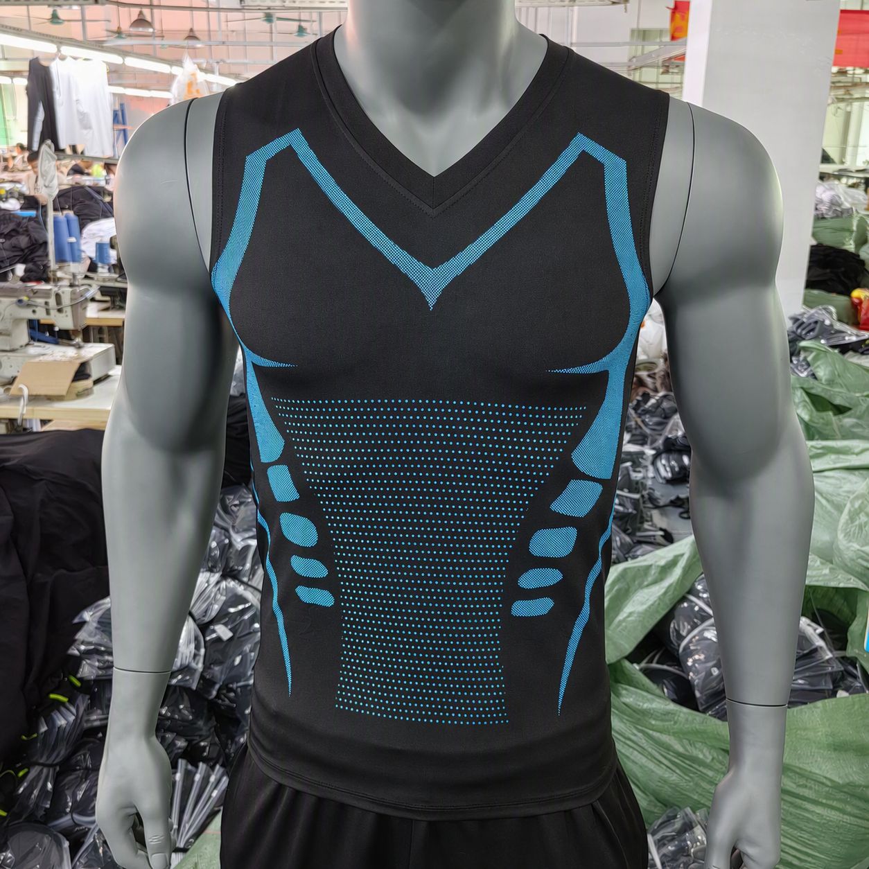 Cross-border V-neck quick-drying tank top, athletic compression shirt, running and fitness apparel, training wear, high-elasticity cycling apparel for men