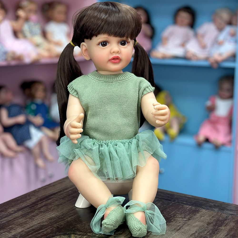 Suéter de juguete suave, muñeca realista, muñecas de crecimiento, muñecas de acompañamiento pesado, muñecas verdes, niños de cuerpo completo