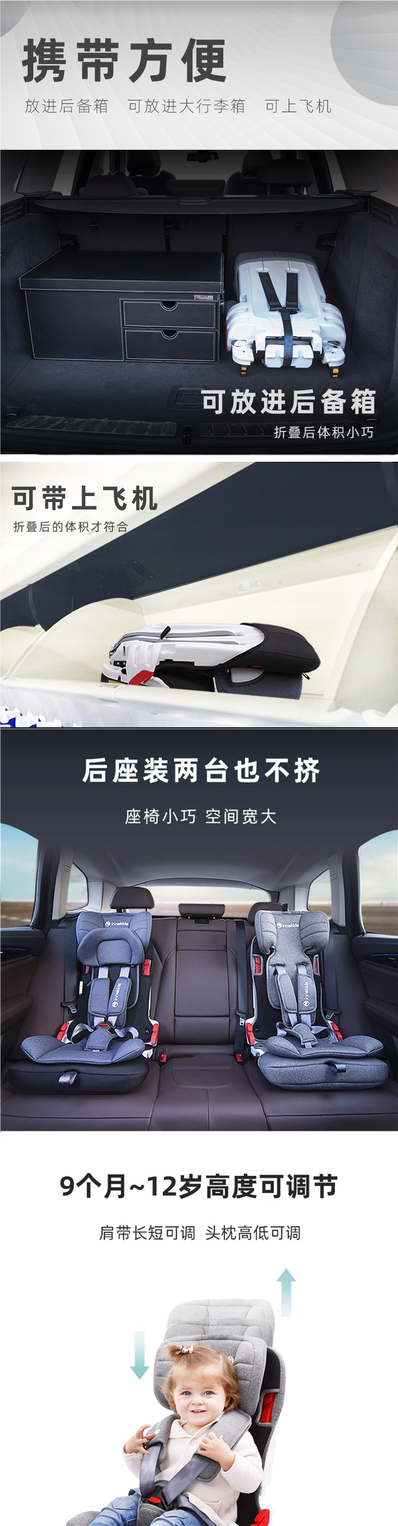 Innokids Car Kids Safety Seat 9 Months to 12 Years Old Baby Car Seat Simple and Portable
