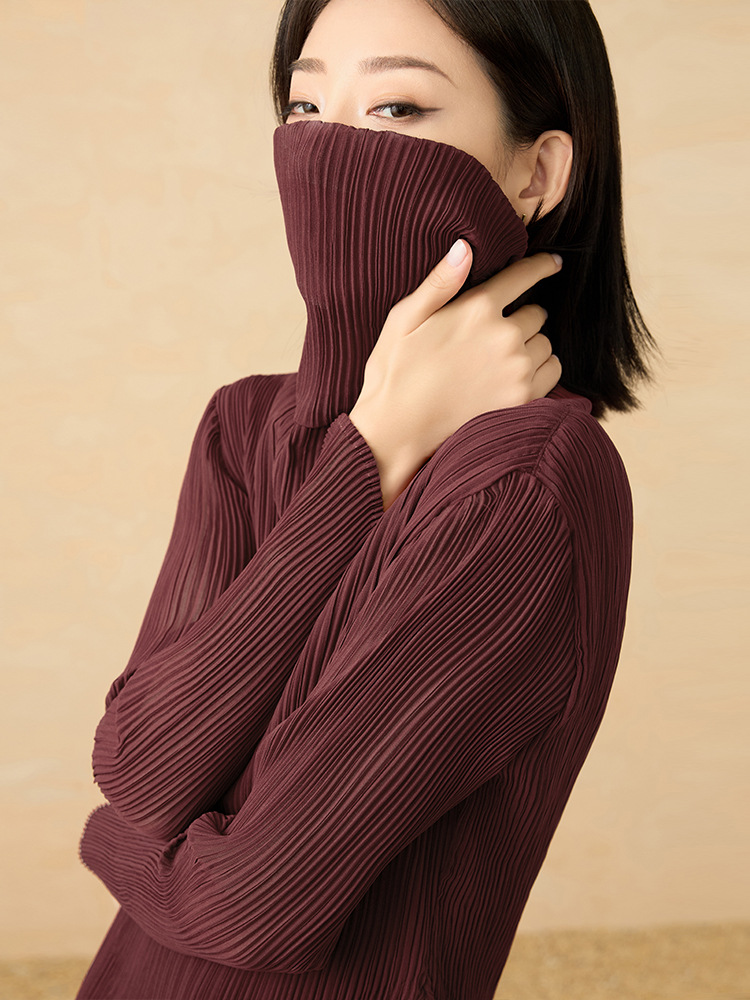 2025秋冬新作 プリーツニット タートルネック 無地 万能 おしゃれ 着痩せ インナー 快適トップス レディース