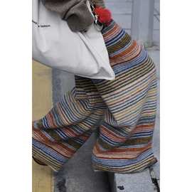 「现货」vintage复古撞色条纹针织直筒毛织休闲长裤秋冬