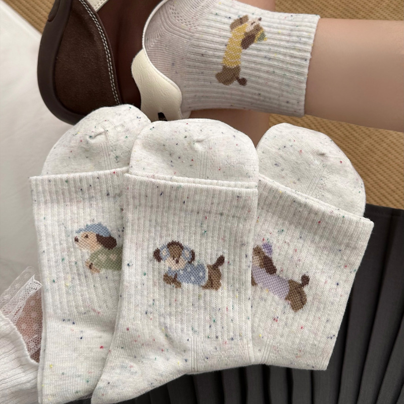 Cute Yarn Socks for Women, Summer Thin Cotton Mid-Calf Socks, Cartoon White Ins Trendy Puppy Socks from Zhuji Cute Yarn Socks for Women, Summer Thin Cotton Mid-Calf Socks, Cartoon White Ins Trendy Puppy Socks from Zhuji