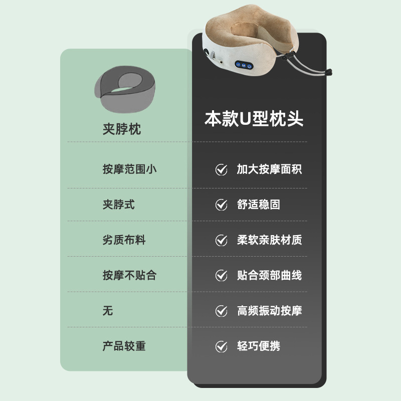 多功能U型枕记忆棉便携式车载旅行电动颈部颈椎按摩器U型按摩枕|undefined