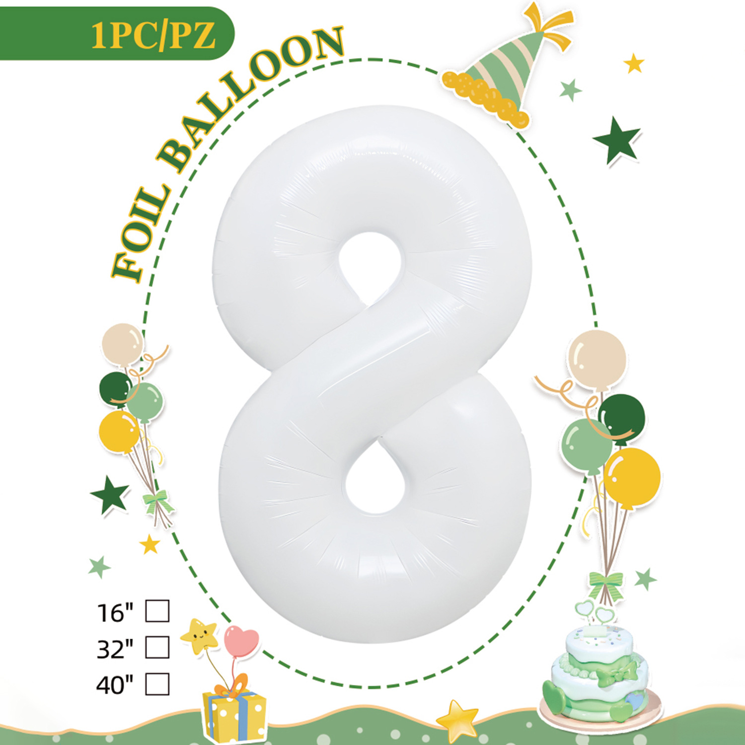 Embalaje de tarjeta de papel independiente digital de cumpleaños impreso en blanco de 32 pulgadas, decoración de fiesta de la versión estadounidense, película de aluminio, decoración de globos de papel de aluminio