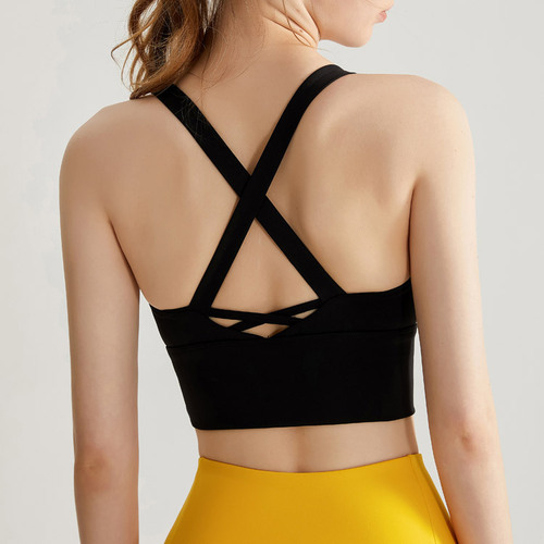 New high-intensity sports bra, fixed chest pad, beautiful back, fitness yoga wear, running bra, mid-length vest