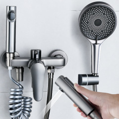 Bathroom hot and cold faucet mixing valve simple shower head set household bathroom bath gun gray spray gun