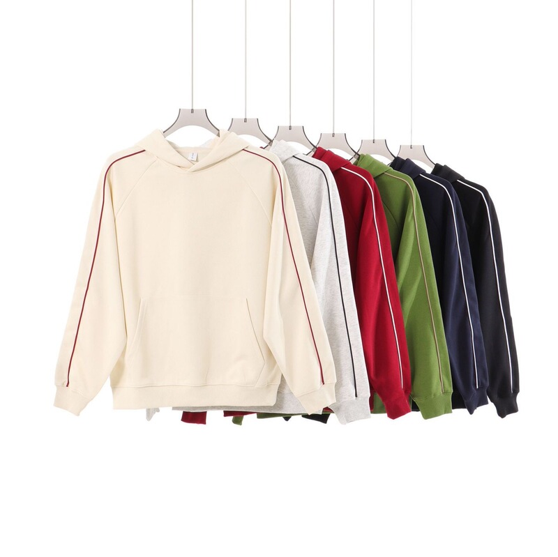 Trendy retro color-blocked line design hoodie, unisex, autumn and winter, heavyweight 380g, loose casual sweatshirt