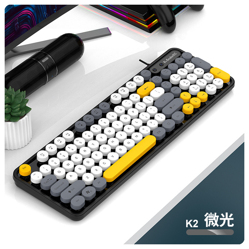 Viper K2 Wired USB Keyboard Mouse Retro Punk Style For Girls Desktop Laptop Office Set_voghion.com