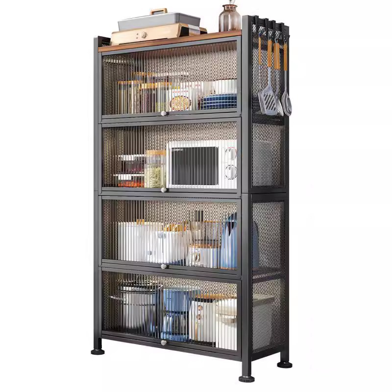 Estante de cocina multicapa con puerta de gabinete contra la pared gabinete de almacenamiento de hendidura gabinete estantería de acero sala de estar exhibición a prueba de polvo