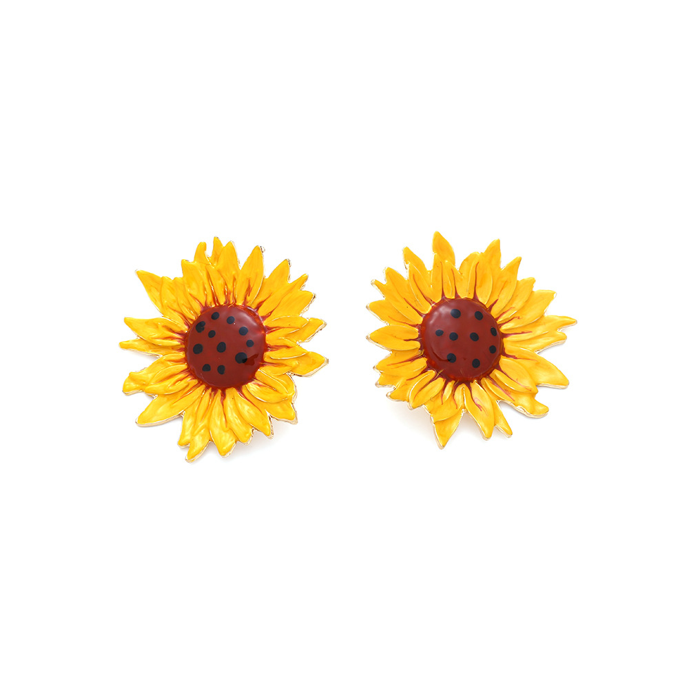 1 Pair Casual Vacation Sunflower Enamel Zinc Alloy Ear Studs display picture 4