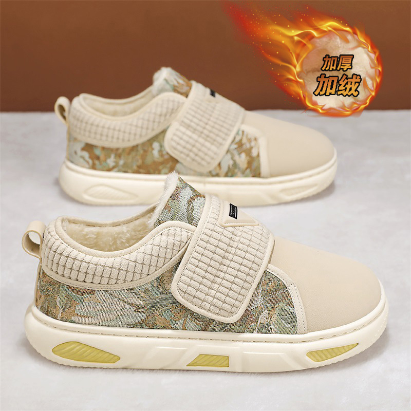 Zapatos bajos de invierno para hombres con calzado de algodón de velcro para hombres con piel de fondo grueso anti-esquí botas
