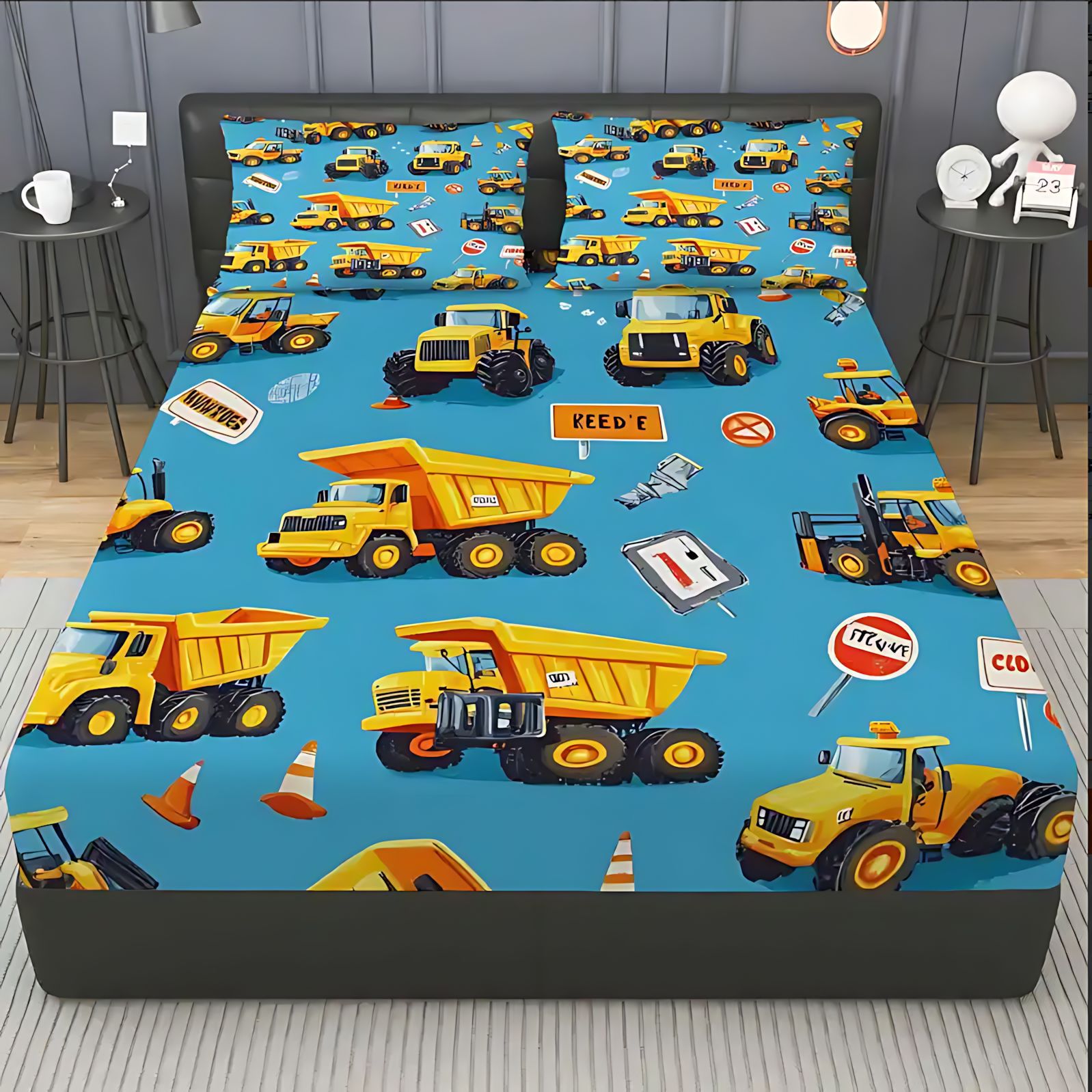 Temas de excavadora de dibujos animados TEMU / JIT impresión digital 3D cama gaza pillow cover set textiles domésticos transfronterizos