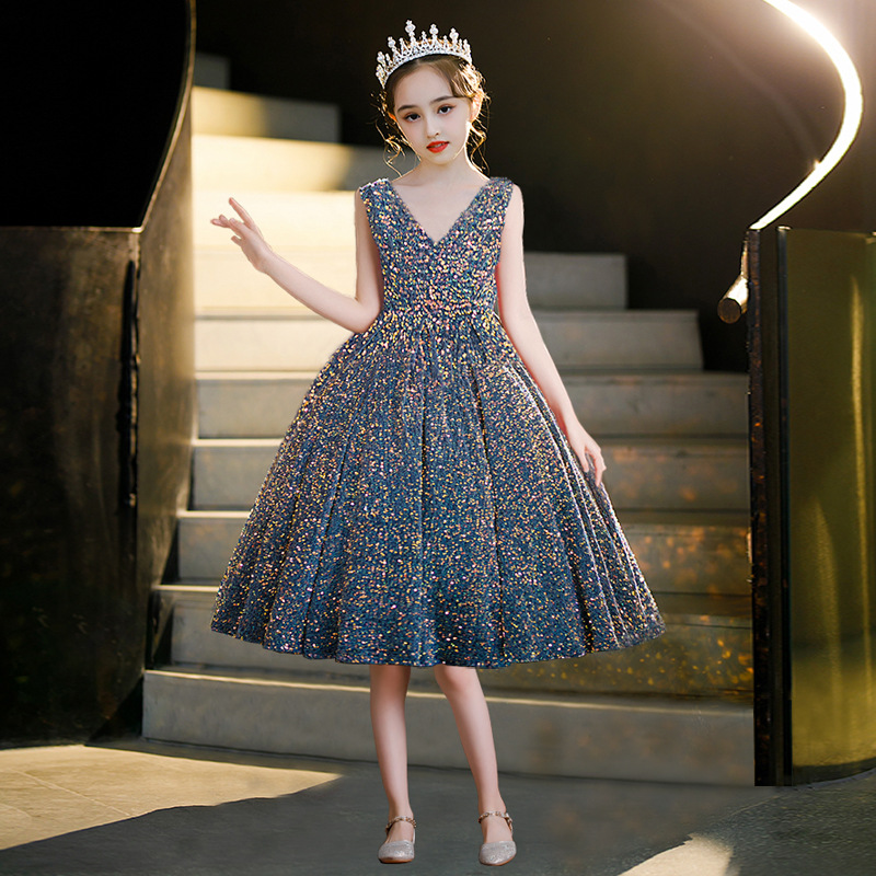 Robe de soirée élégante avec jupe tutu pour filles, idéale pour les défilés de mode et les spectacles. Robe de princesse pour enfants plus âgés._voghion.com