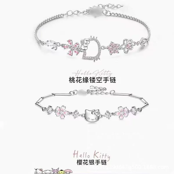 Hellokitty Collaboration Peach Blossom Friendship Bracelet Handmade Versatile Sweet Girly Style Ins Birthday Gift