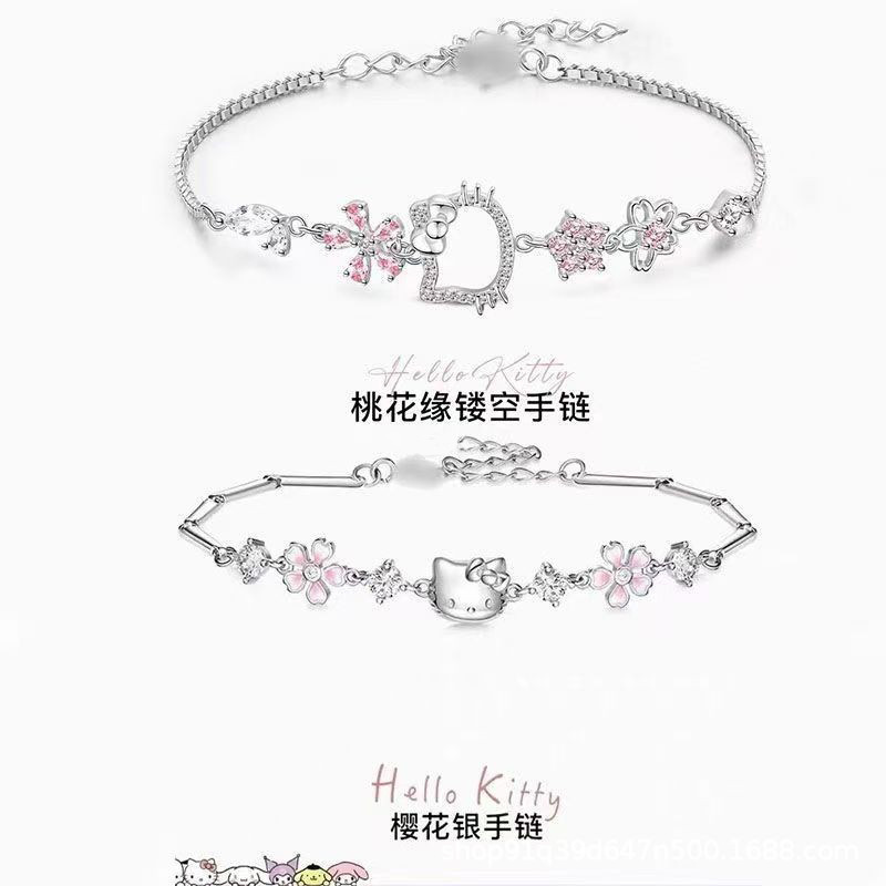 Hellokitty Collaboration Peach Blossom Friendship Bracelet Handmade Versatile Sweet Girly Style Ins Birthday Gift
