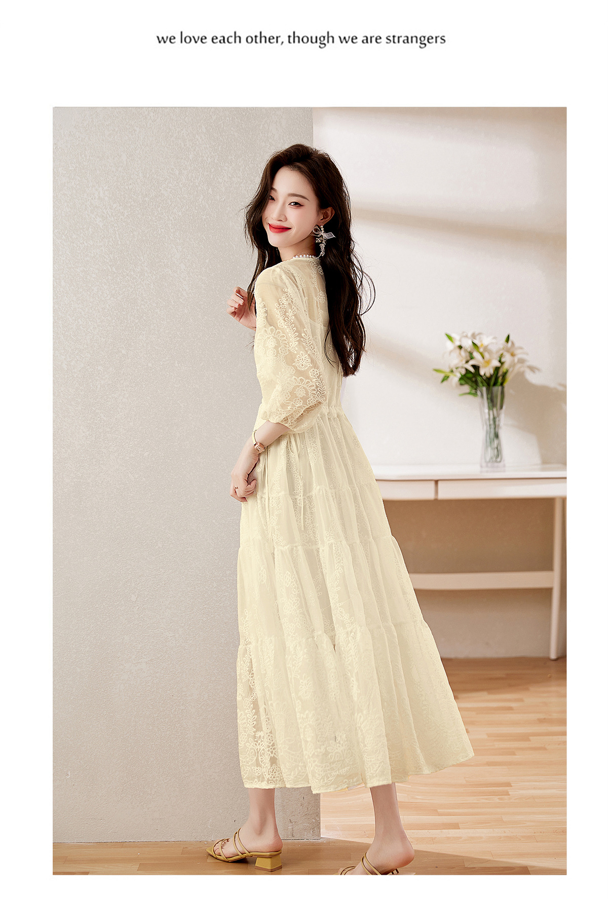 Đầm maxi nữ cổ V thắt eo dáng dài thanh lịch NY1608 — xanh lam, màu tím, màu vàng chi tiết 18