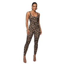 C 34848 Leopard print U-neck jumpsuit ���� U �����������Ů