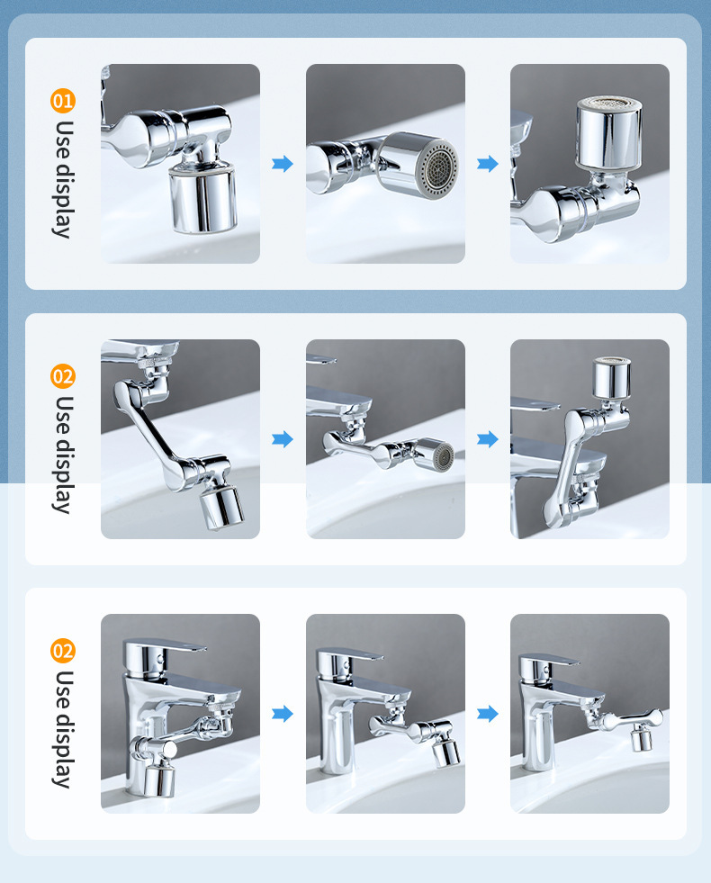 Household multi-functional universal rotating faucet, anti-base water wonder, washbasin mechanical arm, universal faucet extension device Application Scenario