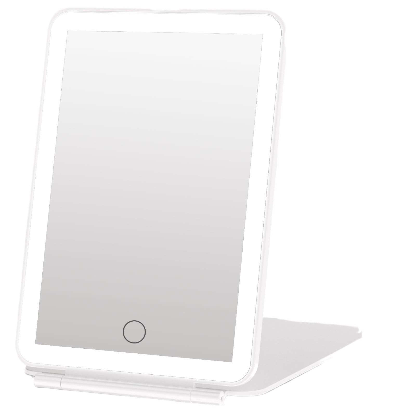 Espejo de maquillaje LED con luz de tres colores Espejo de maquillaje con luz Espejo táctil con atenuación infinita Espejo de maquillaje de belleza con tapa abatible Espejo de tocador portátil