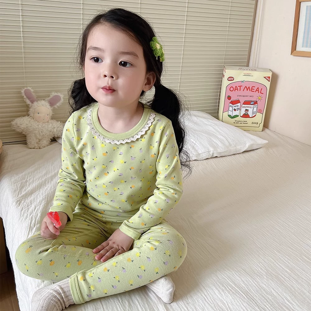 女童碎花家居服长袖长裤套装睡衣春秋新款德绒保暖秋衣裤两件套潮